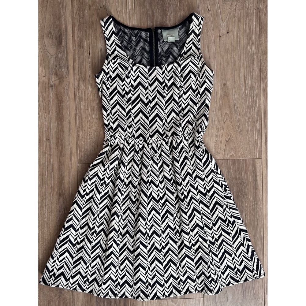 Maeve Navy White Chevron Fit Flare Dress XS Retro‎ Indie Sleaze Twee Playful